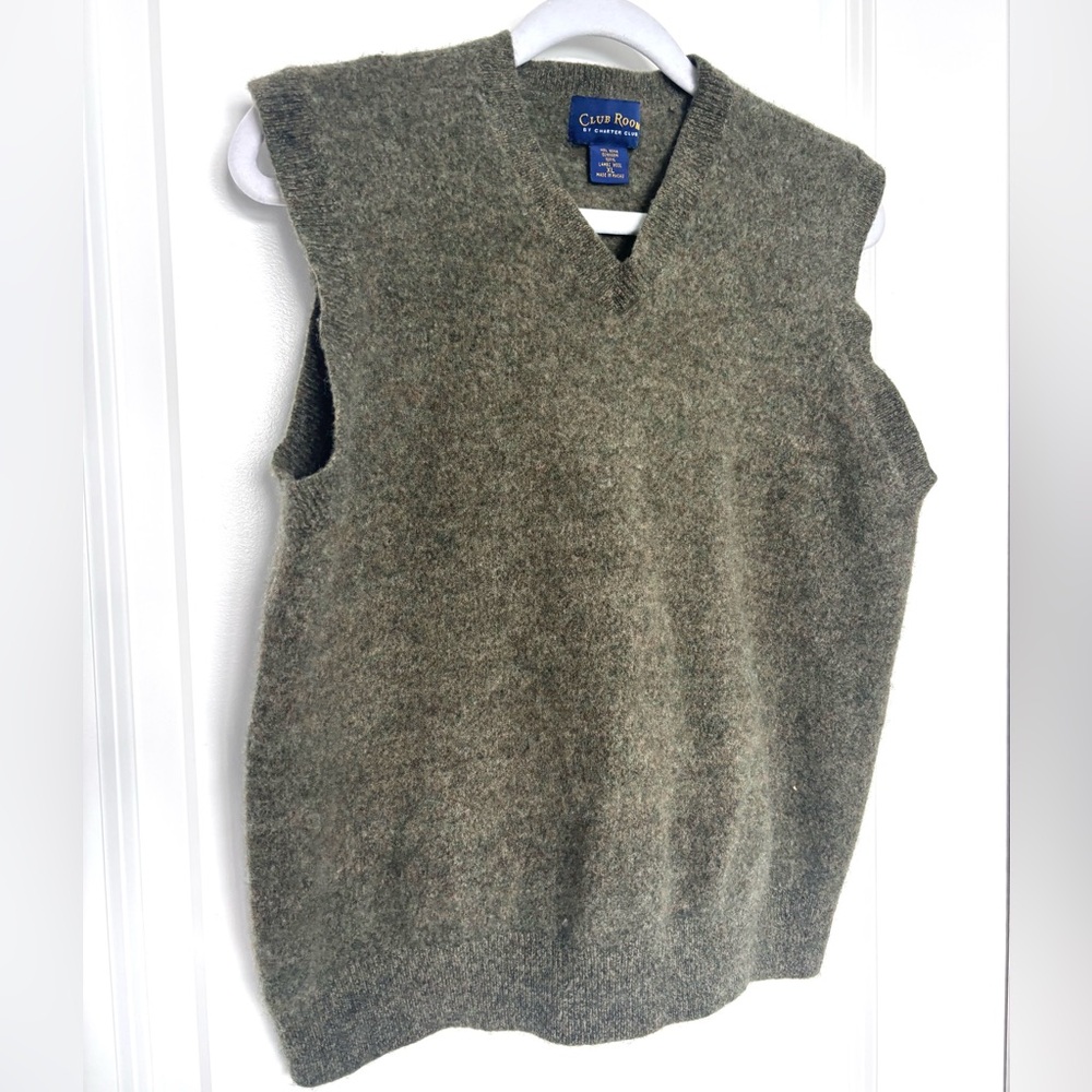 100% Lambs wool Olive Green charter club unisex pullover vest XL Preppy